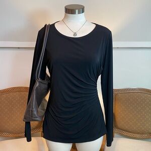 Tahari Black Ruched Long Sleeve Blouse